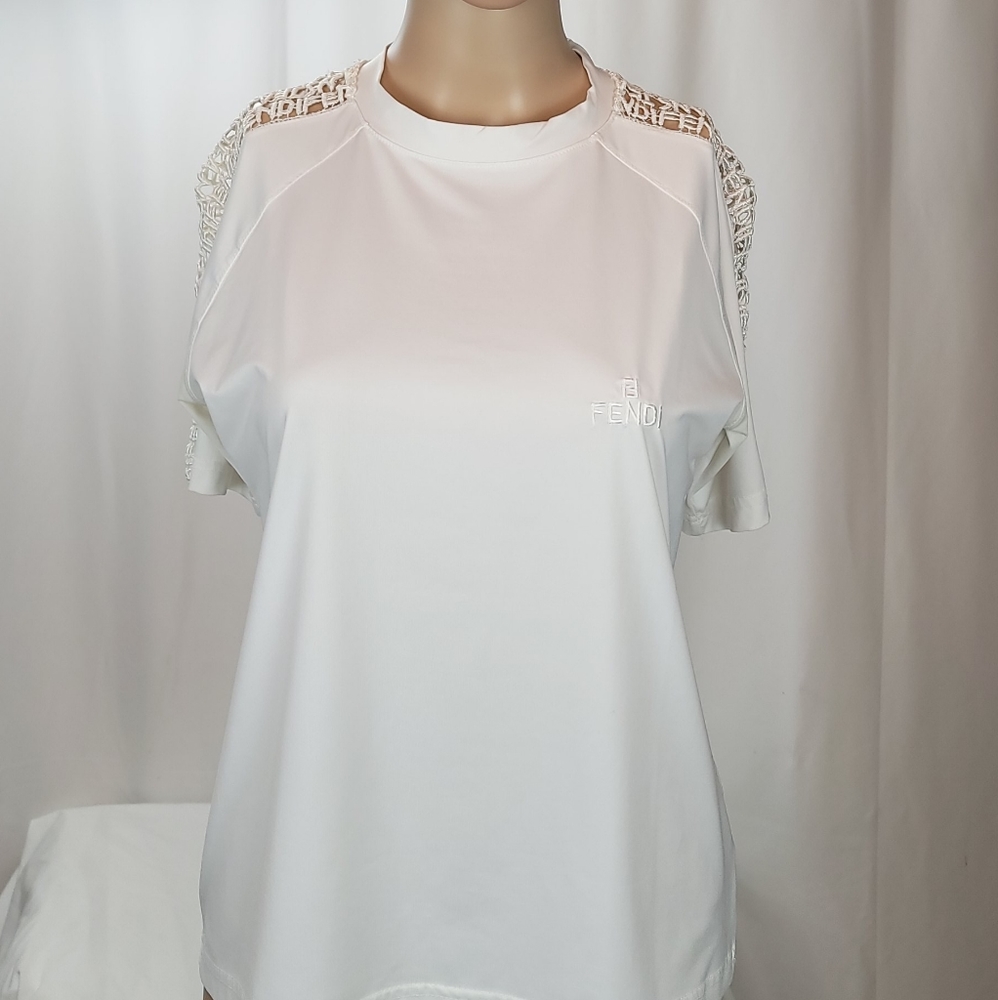 Gianfranco Ferre Logo White Stretch Crew Neck Short Sleeve Top size I 38